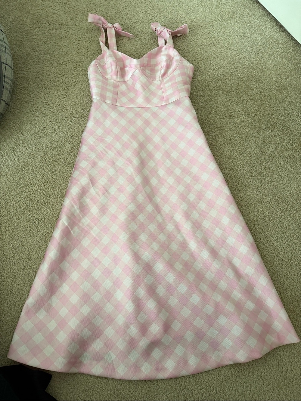 Cynthia Rowley Pink & White Gingham Midi Dress with Tie Straps